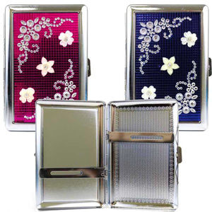 Floral Beaded Metal Cigarette Case Holder King 100